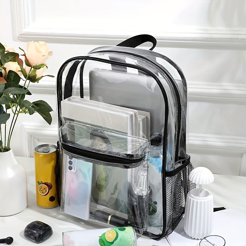 Large Capacity Clear PVC Backpack - Durable, Lightweight, and Fashionable Commuter Bag with Zipper Closure - Perfect for School and Daily Use