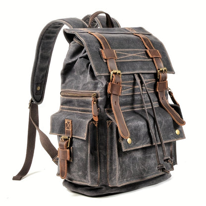 15-inch Laptop Vintage Canvas Backpack - Durable Leather Trim, Spacious Interior, Comfortable Shoulder Straps, Perfect for Vacation, Hiking, Mountaineering, Casual Outdoor Activities