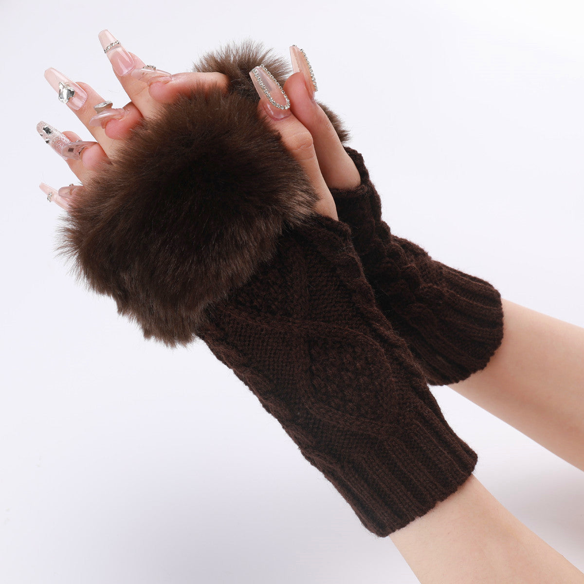 Cozy Argyle Fingerless Gloves for Women - Soft Acrylic Knit Fabric, Hand Wash Only, Stylish Winter Accessories for Cold Weather - Perfect for Outdoor Activities!