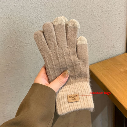 WarmthPlus Color Block Knitted Gloves - Soft, Thick, and Elastic Winter Gloves for Cold Weather - Premium Cotton, Coldproof, and Comfortable Fit for Women