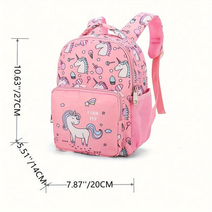 1pc Adorable Unicorn Backpack for Girls - Cute Printed Nylon, Perfectly Durable, Ideal Gift for Little Ones, Great for School & Play!