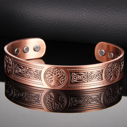 6pcs Solid Copper Magnetic Cuff Bangle - Tree of Life Pattern, Adjustable Size, Ultra Strong Magnets, Gift for Men Women, Mom Dad, Birthday, Christmas, Anniversary, and Everyday Wear