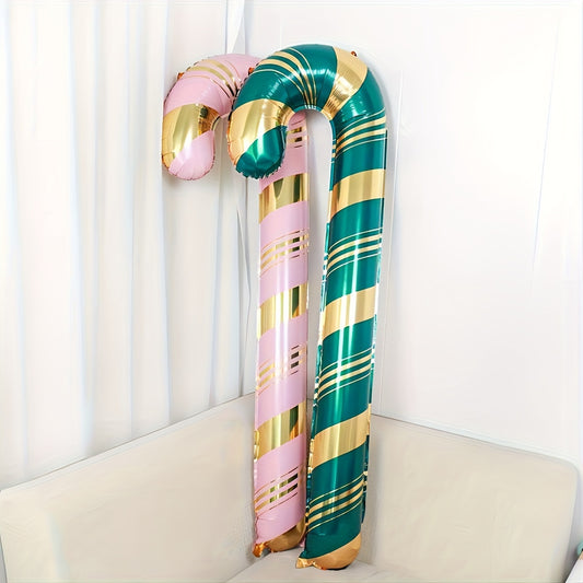 59" Giant Mixed Color Candy Cane Aluminum Foil Balloon for Christmas and New Year's Decor, Ideal for Themed Parties and Holiday Celebrations, Ages 14+, No Electricity Needed, Single Piece
