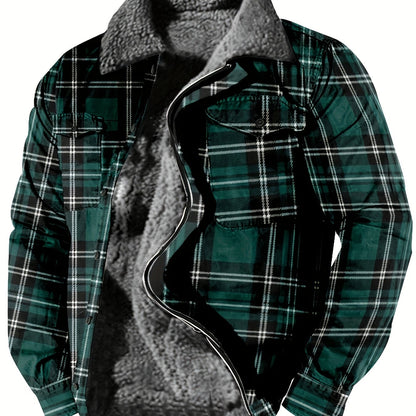 WarmthMaster Plaid Fleece Coat - Soft, Thick, and Retro-Style Zip-Up Jacket with Casual Lapel for Fall and Winter - Perfect for Outdoor Activities