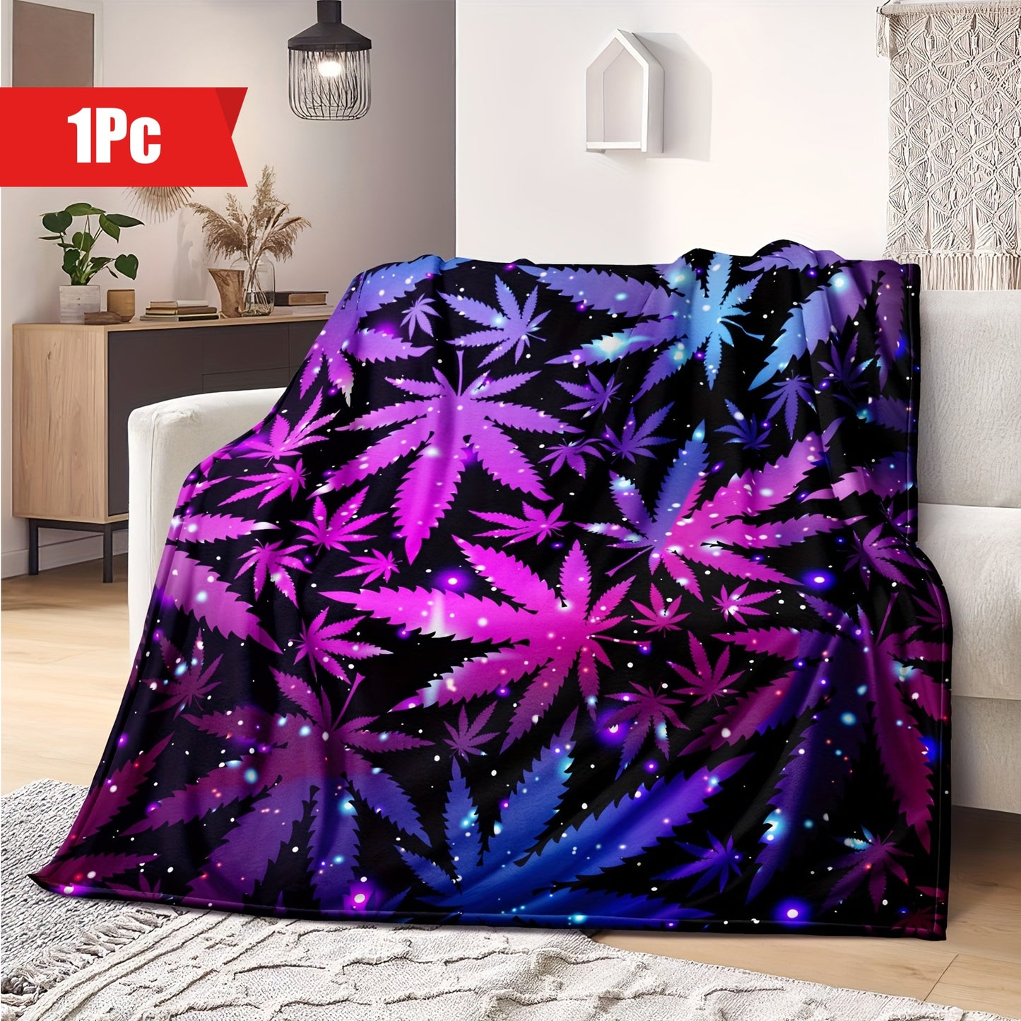1pc Vibrant Leaf Print Blanket - Soft, Cozy, Travel-Friendly, and Versatile - Perfect for Couch, Bed, Sofa, Birthday Gift, and Outdoor Adventures