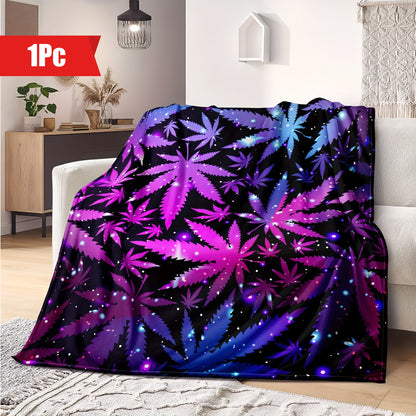 1pc Vibrant Leaf Print Blanket - Soft, Cozy, Travel-Friendly, and Versatile - Perfect for Couch, Bed, Sofa, Birthday Gift, and Outdoor Adventures