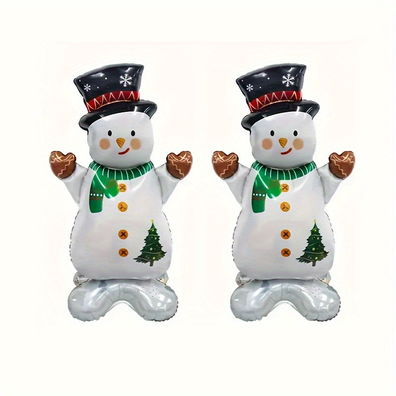 2pcs/set 47.24inch Base Scarf Snowman Christmas Aluminum Foil Balloons, Festive Party Decor, No Power Needed, Home & Kitchen Holiday Decoration