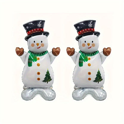 2pcs/set 47.24inch Base Scarf Snowman Christmas Aluminum Foil Balloons, Festive Party Decor, No Power Needed, Home & Kitchen Holiday Decoration