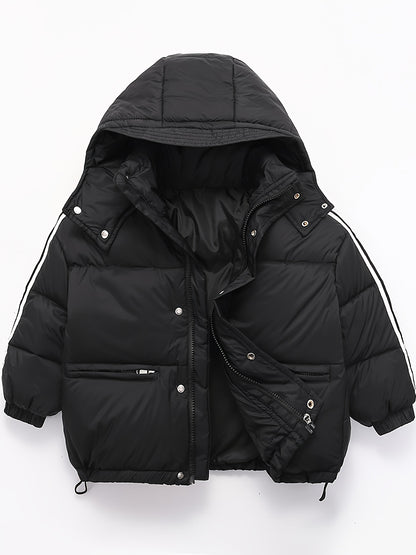 Boys' Deluxe Down Jacket Snow Suits - Soft, Warm, Zip-Up Hooded Winter Overcoat with Spacious Pockets, Reflective Strips for Enhanced Visibility, Perfect for Outdoor Play, Cold Weather Activities, and School Days