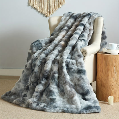 1pc Luxurious Tie-Dye Faux Rabbit Fur Shaggy Blanket - Soft, Fluffy, Plush Throw for Bed, Sofa, Nap - Warm, Cozy, and Velvety Texture