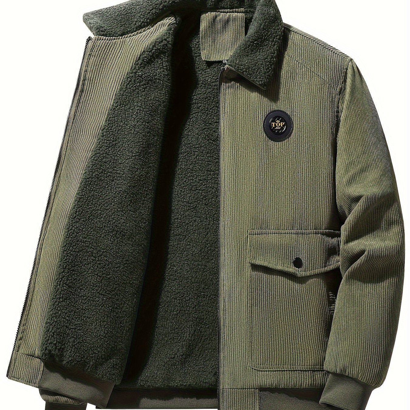 Men's Cozy Corduroy Fleece-Lined Jacket - Casual Style, Durable Fabric, Multiple Pockets, Perfect for Fall/Winter