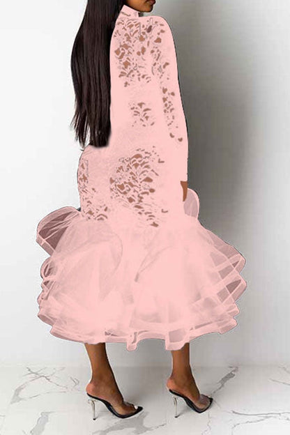 namcoverse Floral Lace Elegant See-Through Midi Dress