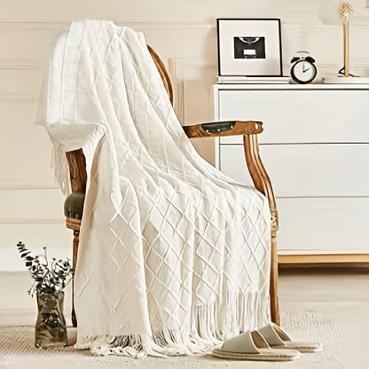 1pc Soft and Cozy Knitted Throw Blanket with Tassel for Couch and Bed - Perfect for Comfort and Style