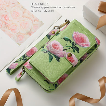 JIMI Elegant Floral PU Leather Clutch - Secure, Large Capacity Multi-Card Holder & Phone Wallet in Casual White