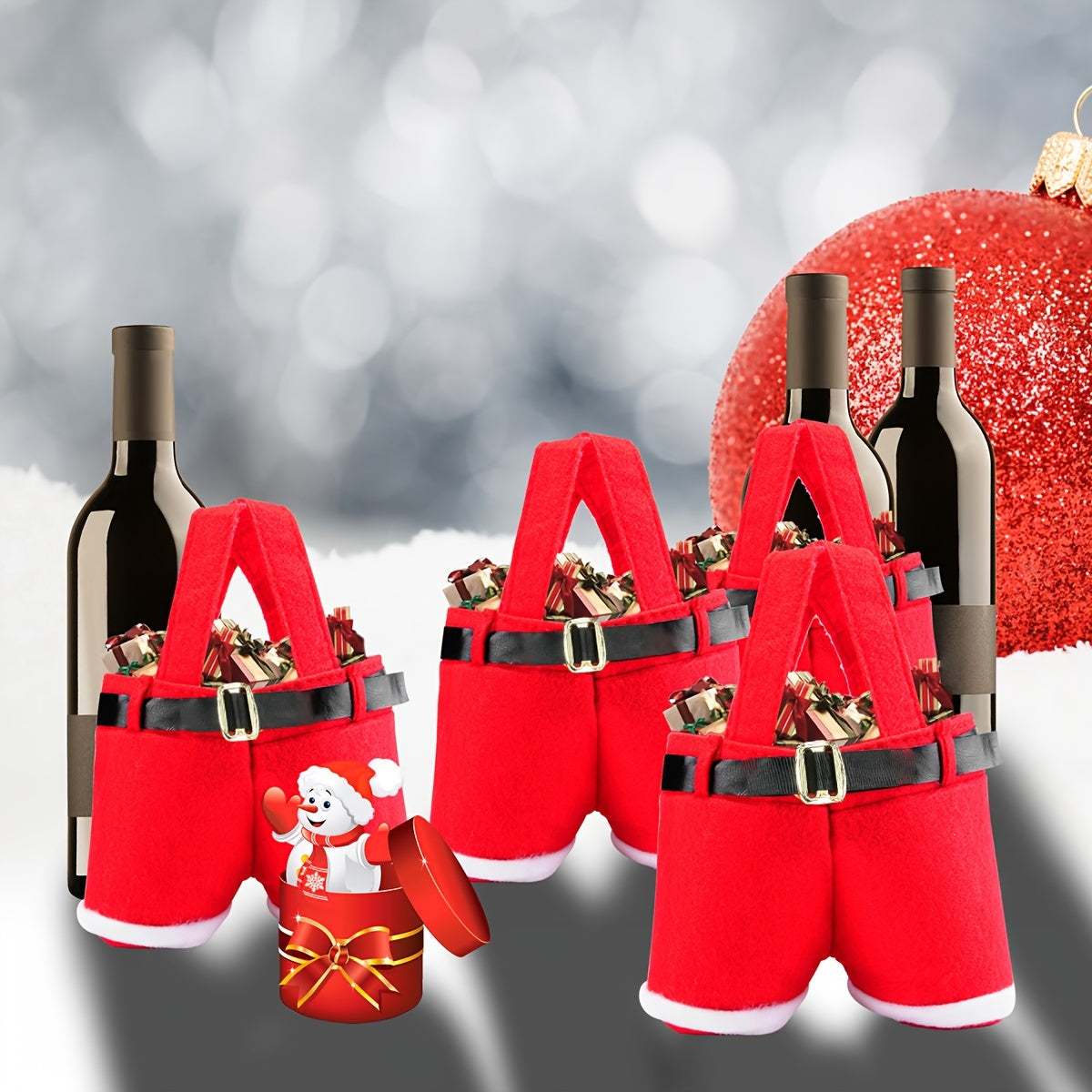 3/6/9/12pcs, Santa Claus Shorts Gift Bag Cute Christmas Gift Bag Polyester Material New Year Christmas Gift Candy Bag Set