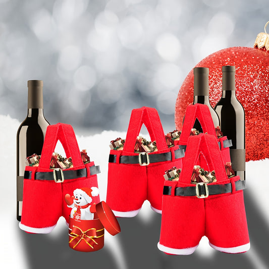 3/6/9/12pcs, Santa Claus Shorts Gift Bag Cute Christmas Gift Bag Polyester Material New Year Christmas Gift Candy Bag Set