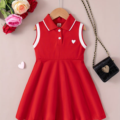 Trendy Sweet Girls Heart Print Sleeveless Dress - Fashion Splicing, Adorable Collar, Perfect for Summer Holidays & Parties - A Delightful Gift Idea