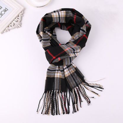 Men's Plaid Pattern Fringe Scarf