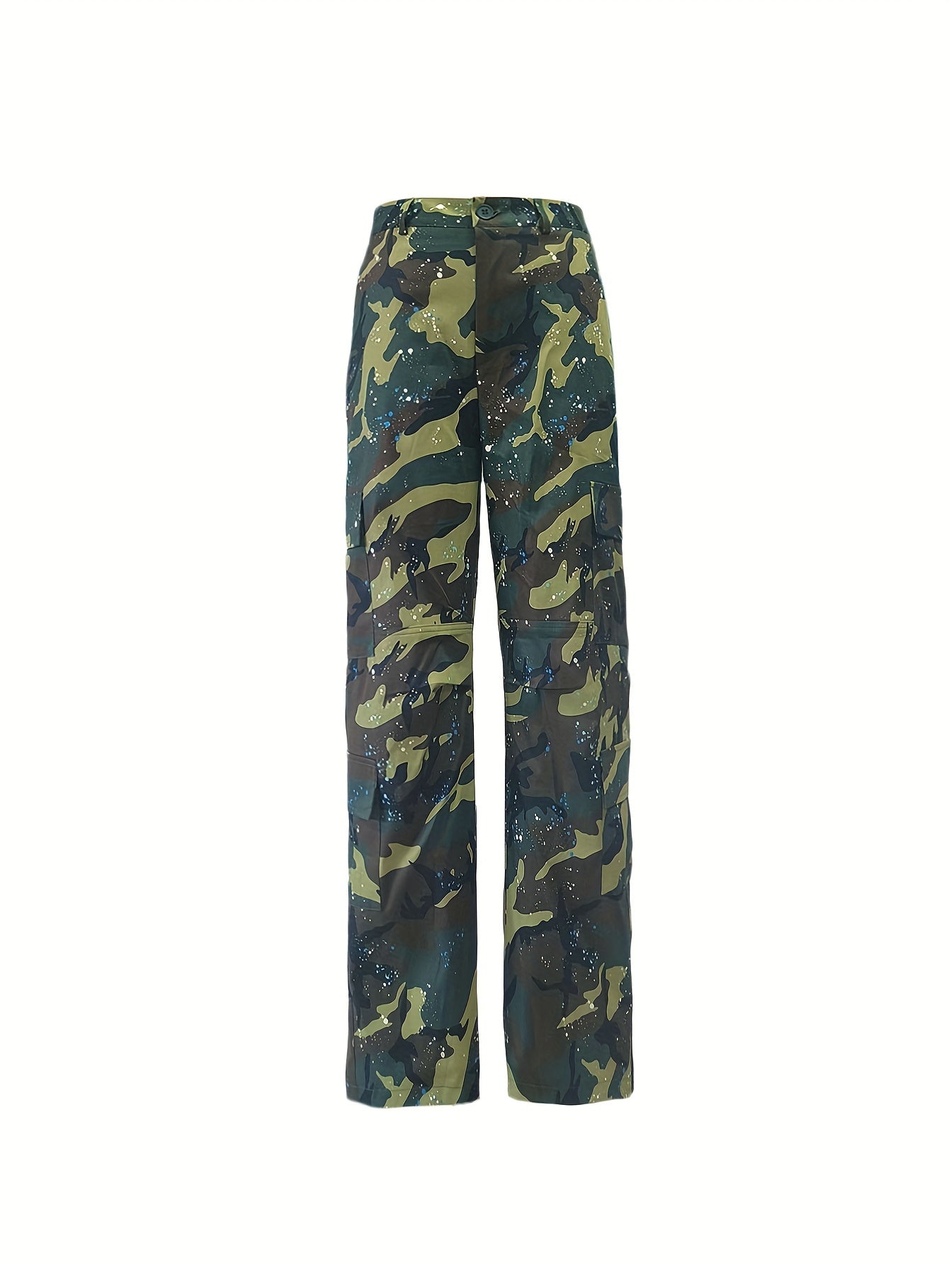 Comfortable Women's Camo Print Straight Leg Pants - Outdoor Recreation Hiking Trousers with American Retro Style, High Street Fashion, and Relaxing Fit for Casual Daily Wear