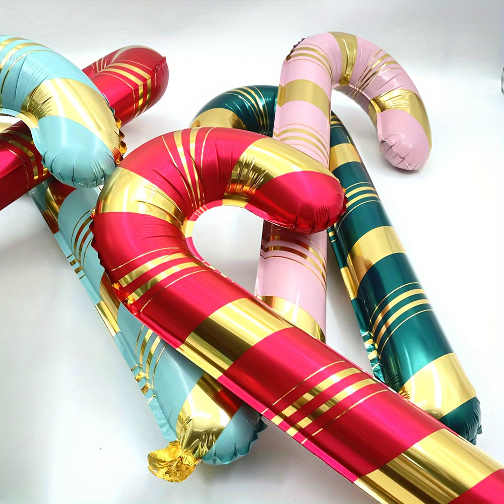 Set of 4 Christmas Candy Cane Foil Balloons - Festive Aluminum Film Balloon Decorations for Holiday Party & Christmas Photography Props