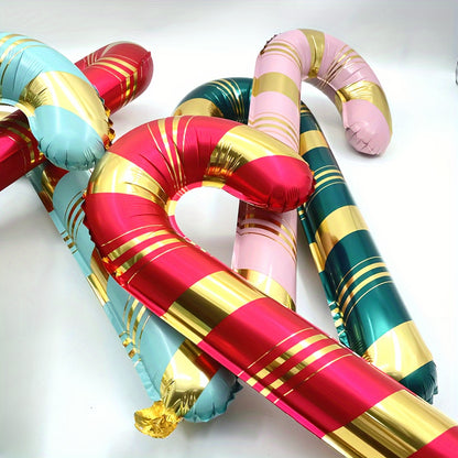 Set of 4 Christmas Candy Cane Foil Balloons - Festive Aluminum Film Balloon Decorations for Holiday Party & Christmas Photography Props