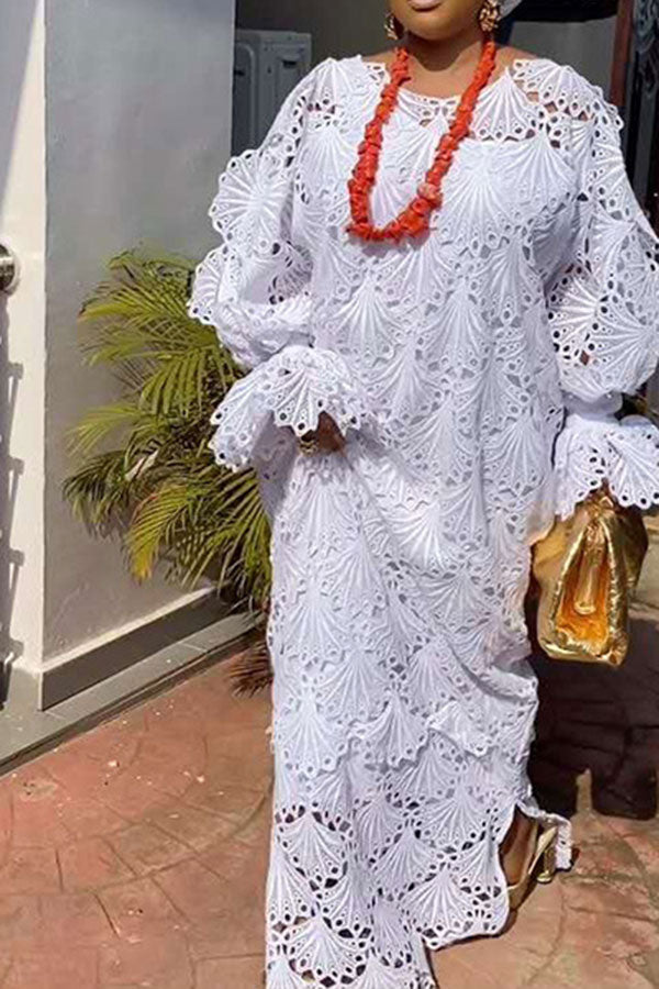 namcoverse Lace Cutout Glamorous Tiered Maxi Dress