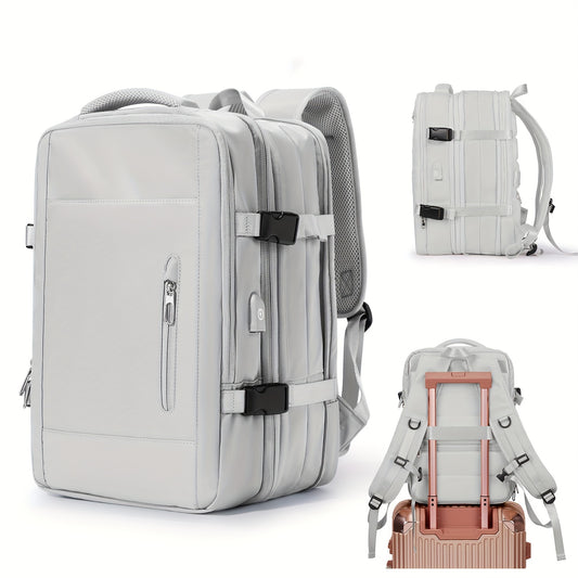 Stylish & Durable Large Capacity USB Charging Backpack - Multi-pocket Laptop Compartment, Solid Color Design, Perfect for On-the-go Charging, Versatile for Work, Travel & Commuting