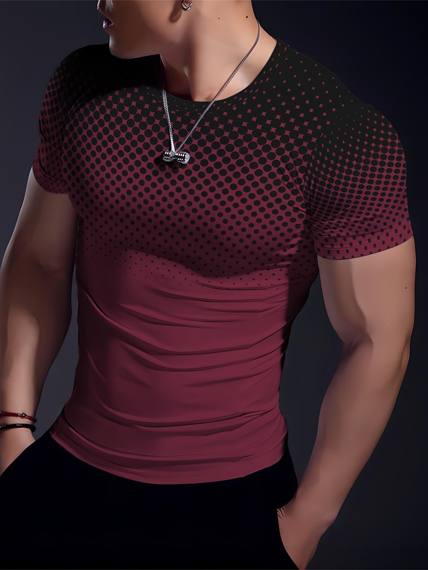 Men's Stylish Polka Dot Muscle Fit T-Shirt - Breathable Compression, Moisture-Wicking, Quick-Drying, Comfy Top for Summer Sports, Fitness, and Casual Wear - Perfect for Active Men