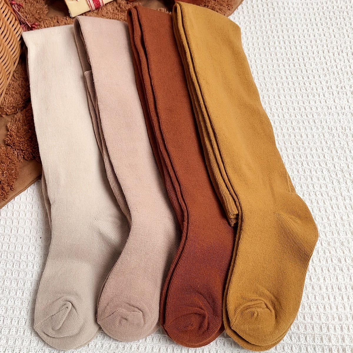 4pcs Girls Kids Casual Plain Color Pantyhose, Breathable Soft Comfy Leggings, Children's Pantyhose