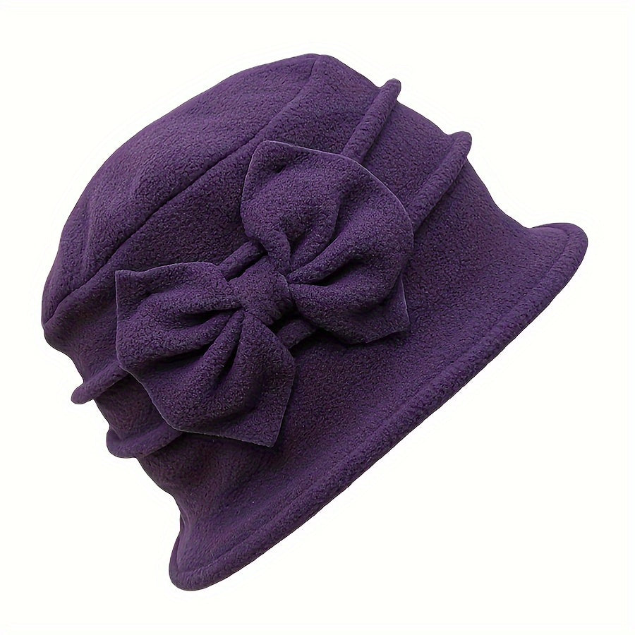 Cozy Double-Layer Fleece Bucket Hat For Women - Elegant Bowknot Design, Thick Warm Winter Cap