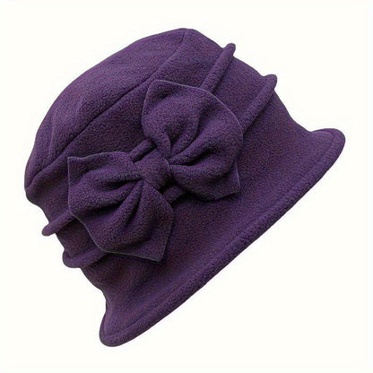Cozy Double-Layer Fleece Bucket Hat For Women - Elegant Bowknot Design, Thick Warm Winter Cap