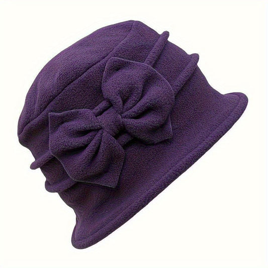 Cozy Double-Layer Fleece Bucket Hat For Women - Elegant Bowknot Design, Thick Warm Winter Cap