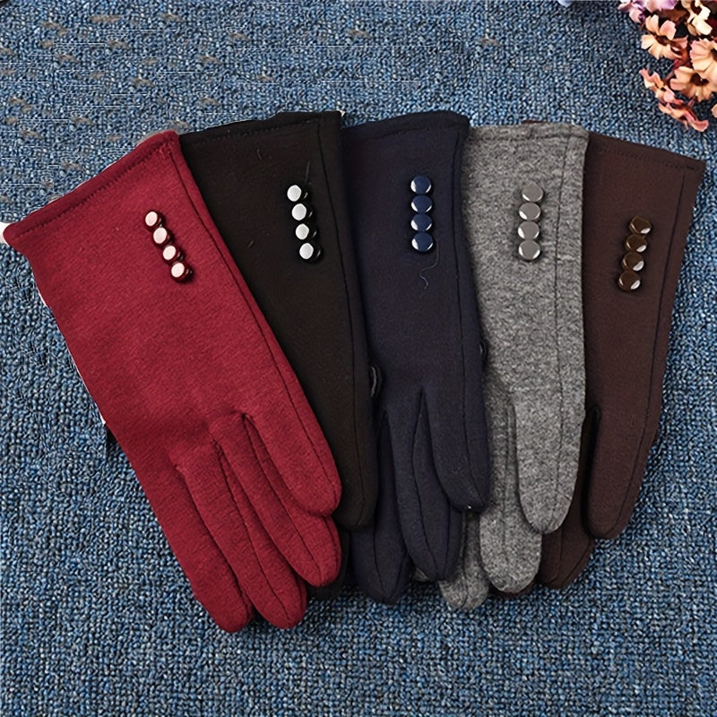 Four Breasted Monochrome Gloves Stylish Thick Warm Split Finger Gloves Autumn Winter Coldproof Ski Gloves