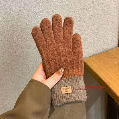 WarmthPlus Color Block Knitted Gloves - Soft, Thick, and Elastic Winter Gloves for Cold Weather - Premium Cotton, Coldproof, and Comfortable Fit for Women