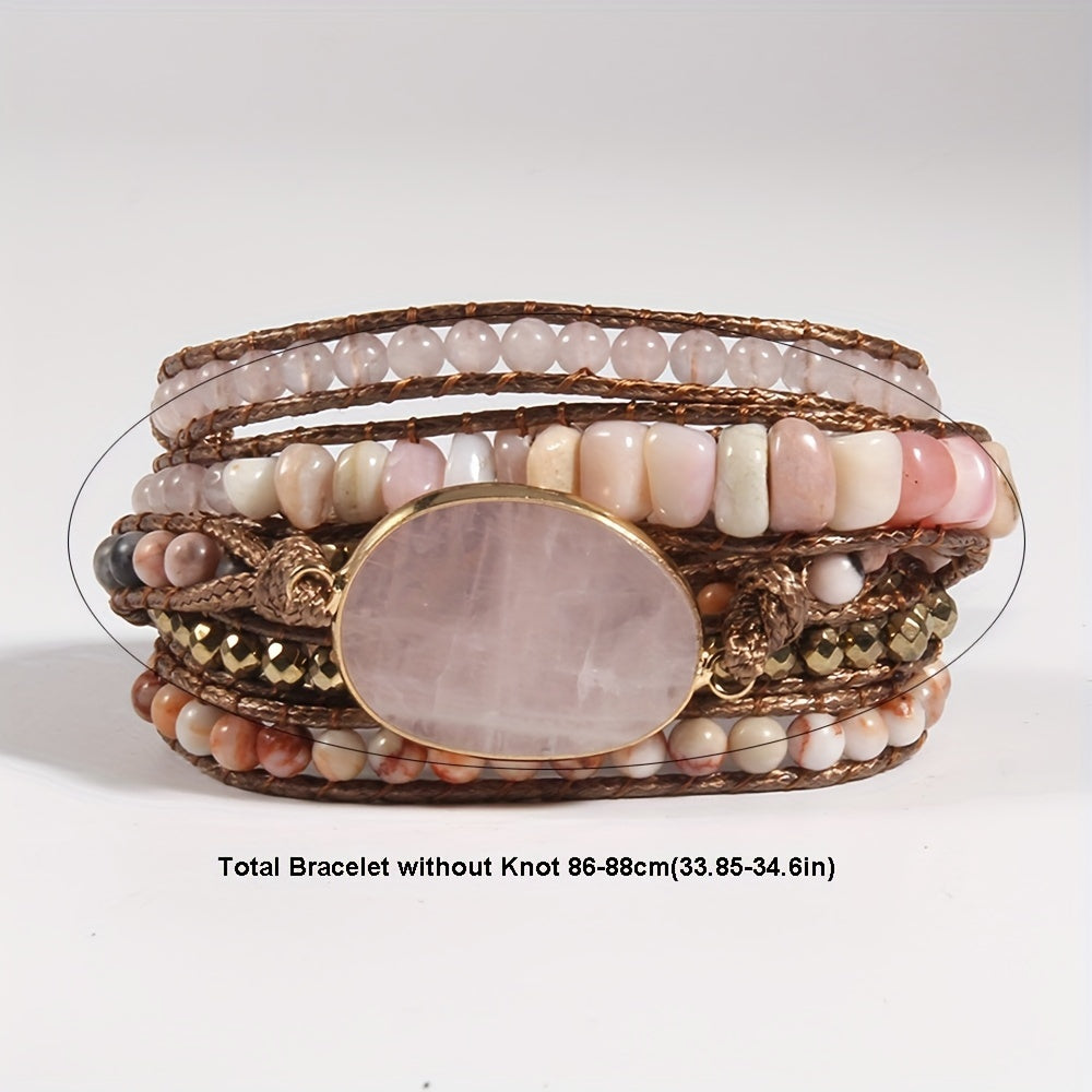 Adjustable Boho Stone Wrap Bracelet - Fashionable Bohemian Style with Authentic Natural Stones - Exquisite Handmade Jewelry for Multi-Layered Charm - Perfect Party Favors and Occasion Accessories