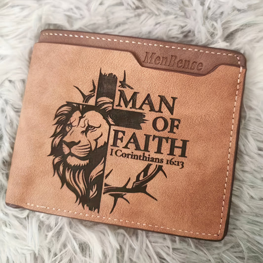 1pc Stylish Lion Pattern Mens Wallet - Premium PU Leather, Simple Design, Light Brown Color, Durable and Practical for Everyday Use