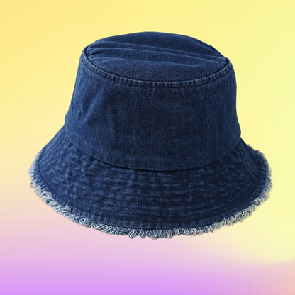 Vintage-Inspired Distressed Denim Bucket Hat for Women - Lightweight, Sun Protection Fisherman Cap with Frayed Edges