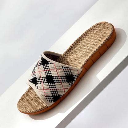 linen slippers women's summer indoor couple home home non-slip platform soled hemp slippers four seasons sandals men's summer off-white