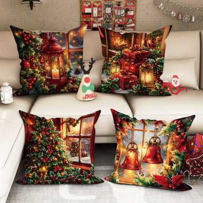 4-Piece Festive Velvet Throw Pillow Covers - Soft, Machine Washable, Zipper Closure, Contemporary Style, 18in x 18in - Perfect for Living Room, Bedroom, Sofa, and Bed Decor