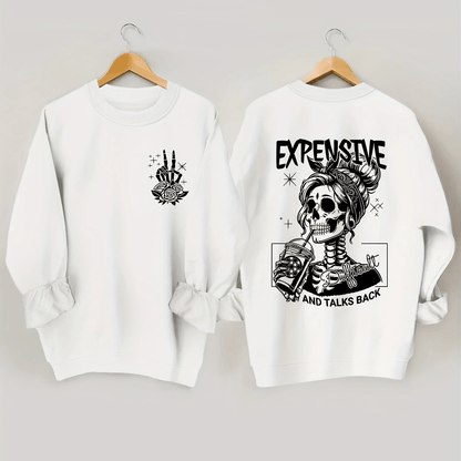 Skull Pattern Long Sleeve Crew Neck Sweatshirt - Fashion Sweatshirts for Women - Comfortable Casual Wear for Fall and Spring Season - Soft and Cozy Fleece Lined Design