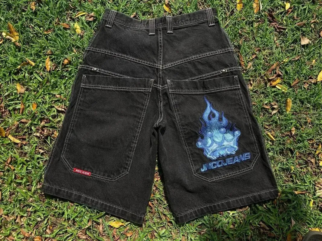 Men's Pants JNCO Shorts Y2K Hip Hop Pocket Baggy Denim Gym Men Women  Summer Haruku Gothic Basketball Streetwear