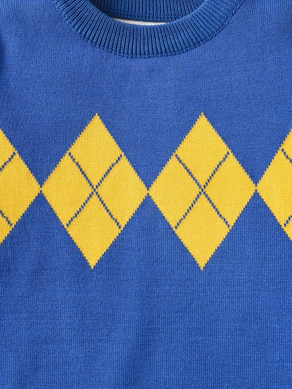 Boys' Classic Argyle Knit Pullover Sweater - Casual Crew Neck, Long Sleeve, Viscose Blend, Medium Stretch, Regular Fit for School Year-Round Wear