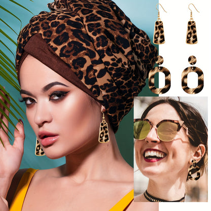 Chic 5pcs Leopard Print Jewelry Set For Women - Includes Clutch, Earrings, Leather Wrap Bracelets & Tassel Necklace Earrings For Women Jewelry For Women