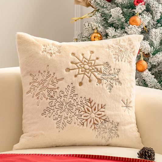 Christmas Embroidered Throw Pillow Cover - Festive Holiday Decor for Living Room & Bedroom, Zip Closure, Machine Washable, White