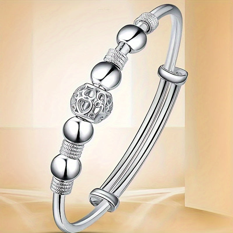 1pcs Exquisite Titanium Steel Silver Plated Bead Bangle Bracelet - Durable, Hypoallergenic, and Water Resistant Jewelry Gift for Women - Perfect for Any Occasion