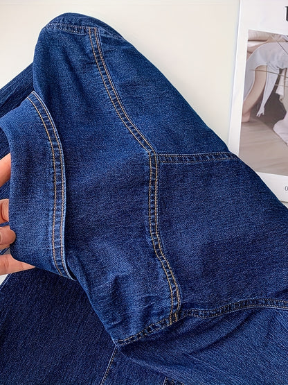 Classic Long Sleeve Denim Shirt - Casual Washed Blue, Button-Fly with Flap Pockets, Women's Everyday Comfortable Denim Apparel