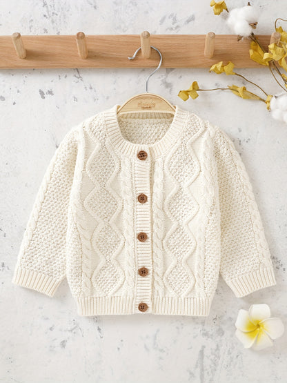 Cozy Knit Cardigan Sweater - Soft Solid Color, Single Breasted, Long Sleeve, Winter Warmth, Toddler Friendly, Unisex Design for Boys and Girls, Perfect for Casual Daily Wear or Special Occasions