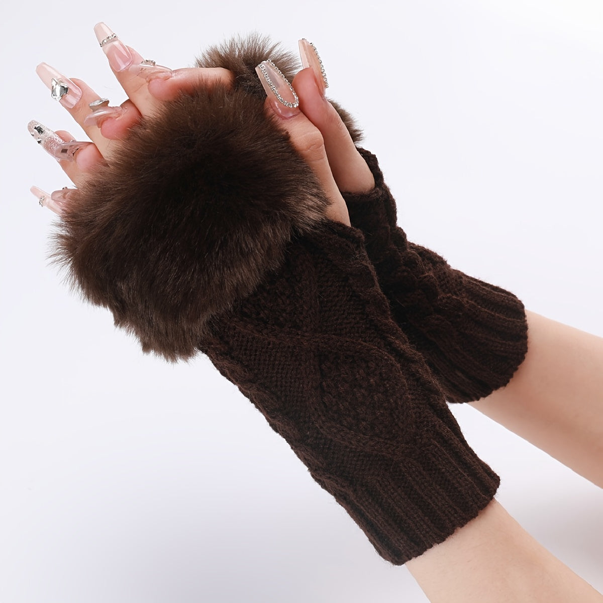 Cozy Argyle Fingerless Gloves for Women - Soft Acrylic Knit Fabric, Hand Wash Only, Stylish Winter Accessories for Cold Weather - Perfect for Outdoor Activities!