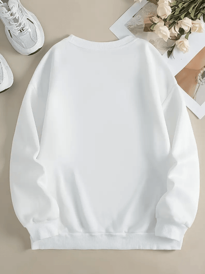 Holly Jolly Faux Sequins Glitter Christmas Gift Woman's Cozy Classic Print Pullover Sweater, Casual Long Sleeve Crew Neck Sweater For Sports