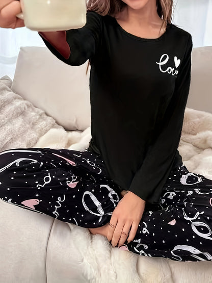 Cozy Womens Pajama Set - Soft Long Sleeve Round Neck Top & Pants, Comfortable Relaxed Fit, Perfect for Summer Nightwear and Fall/Winter Lounging Around the House